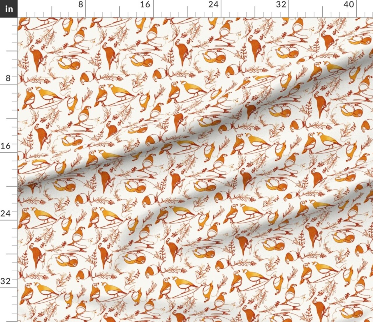 Line Quail Golden Browns Brown Nature Birds Gold Sage Ink Drawing Custom Printed Fabric by Spoonflower Various Fabrics by the Yard or Fat Quarter